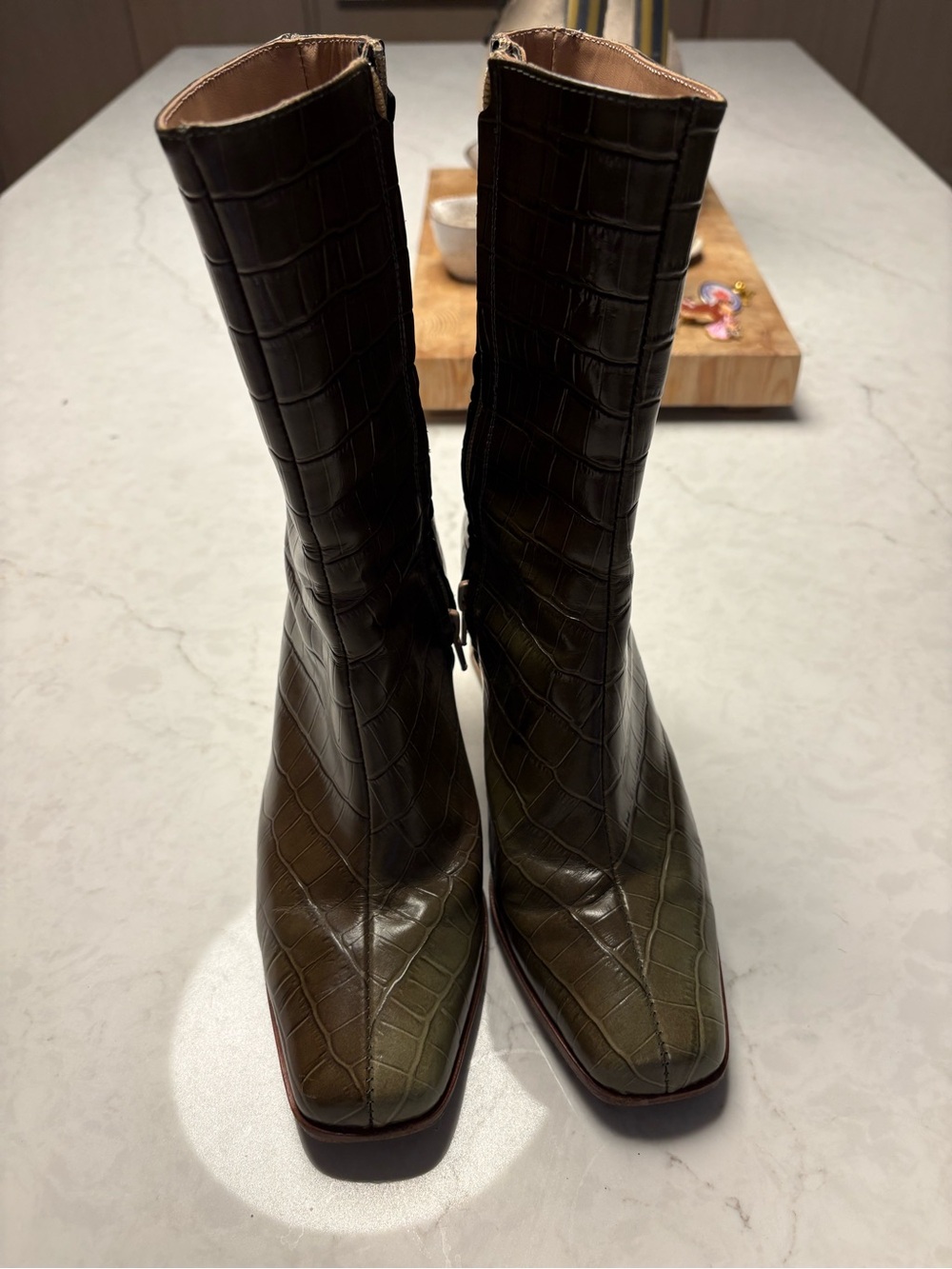 Paloma Wool Olive Croc-Embossed Mid-Calf Boots